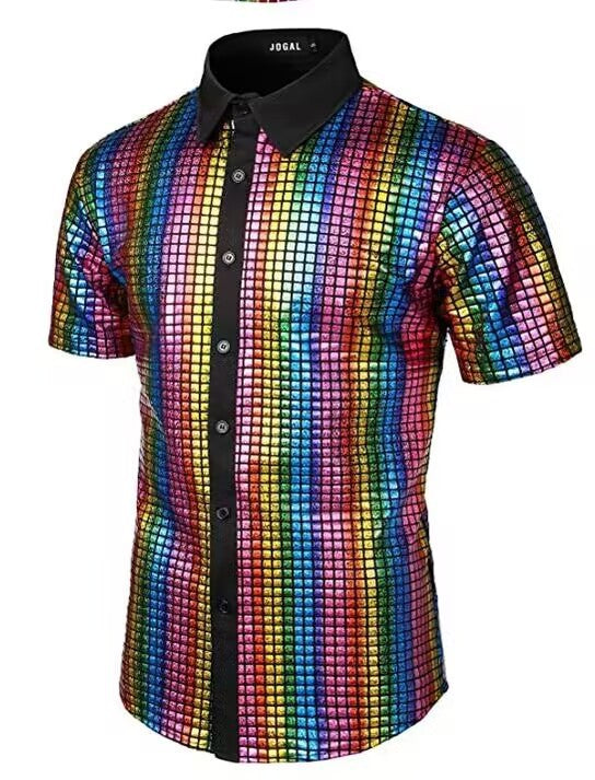 Sequined Button-down Shirt 70 S Disco Party Cosplay Clothing