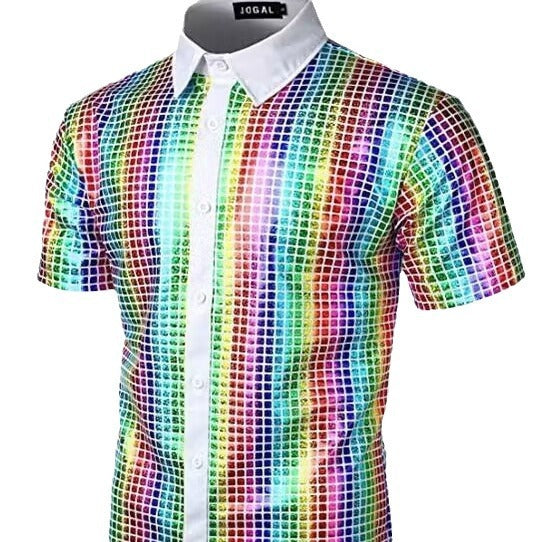 Sequined Button-down Shirt 70 S Disco Party Cosplay Clothing