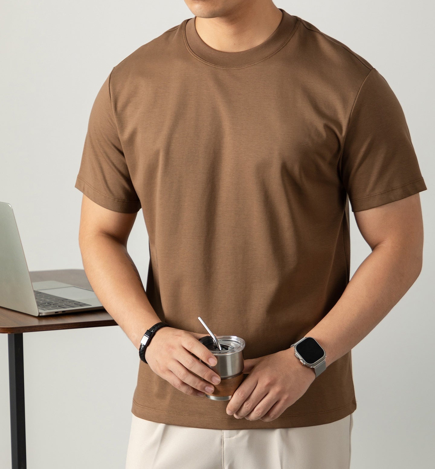 Cold Liquid Ammonia Mercerized Cotton Short-sleeved T-shirt For Men