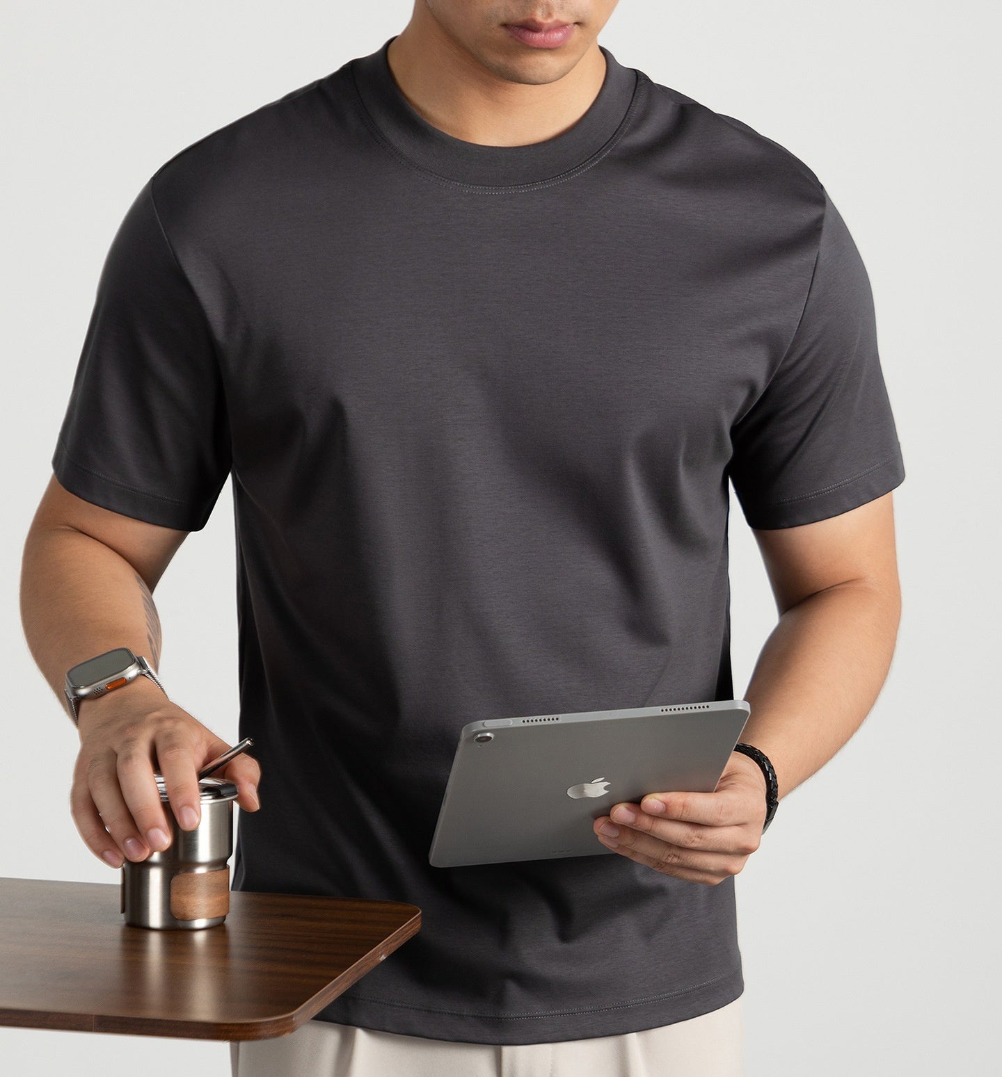 Cold Liquid Ammonia Mercerized Cotton Short-sleeved T-shirt For Men