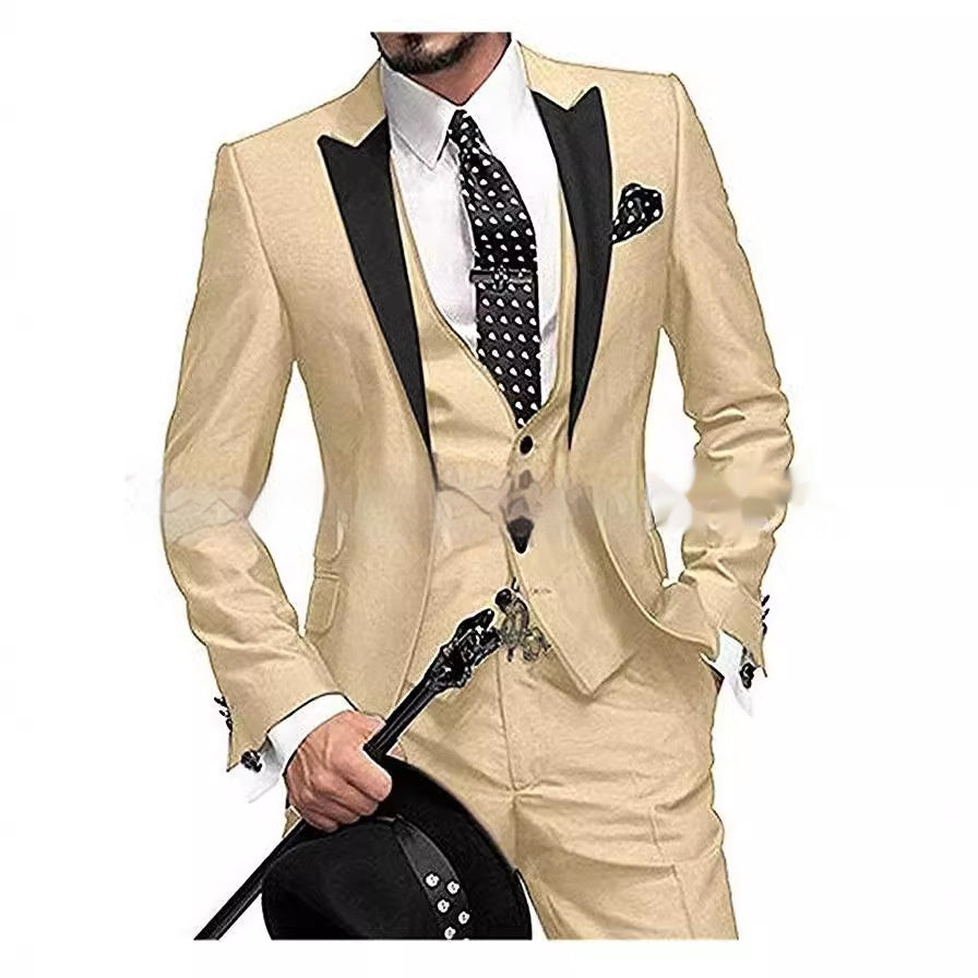 Black Collar Color Blocked Three Piece Set