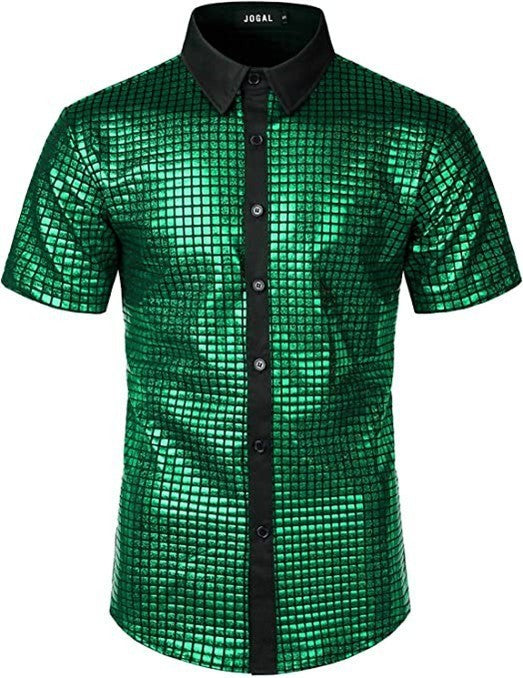 Sequined Button-down Shirt 70 S Disco Party Cosplay Clothing