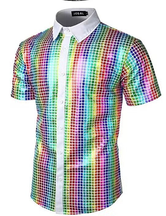 Sequined Button-down Shirt 70 S Disco Party Cosplay Clothing