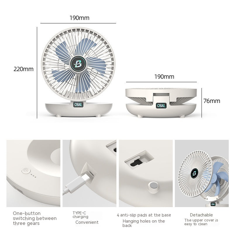 New Mini Folding Electric  Multi-gear Brushless Fan Desktop Wall Hanging