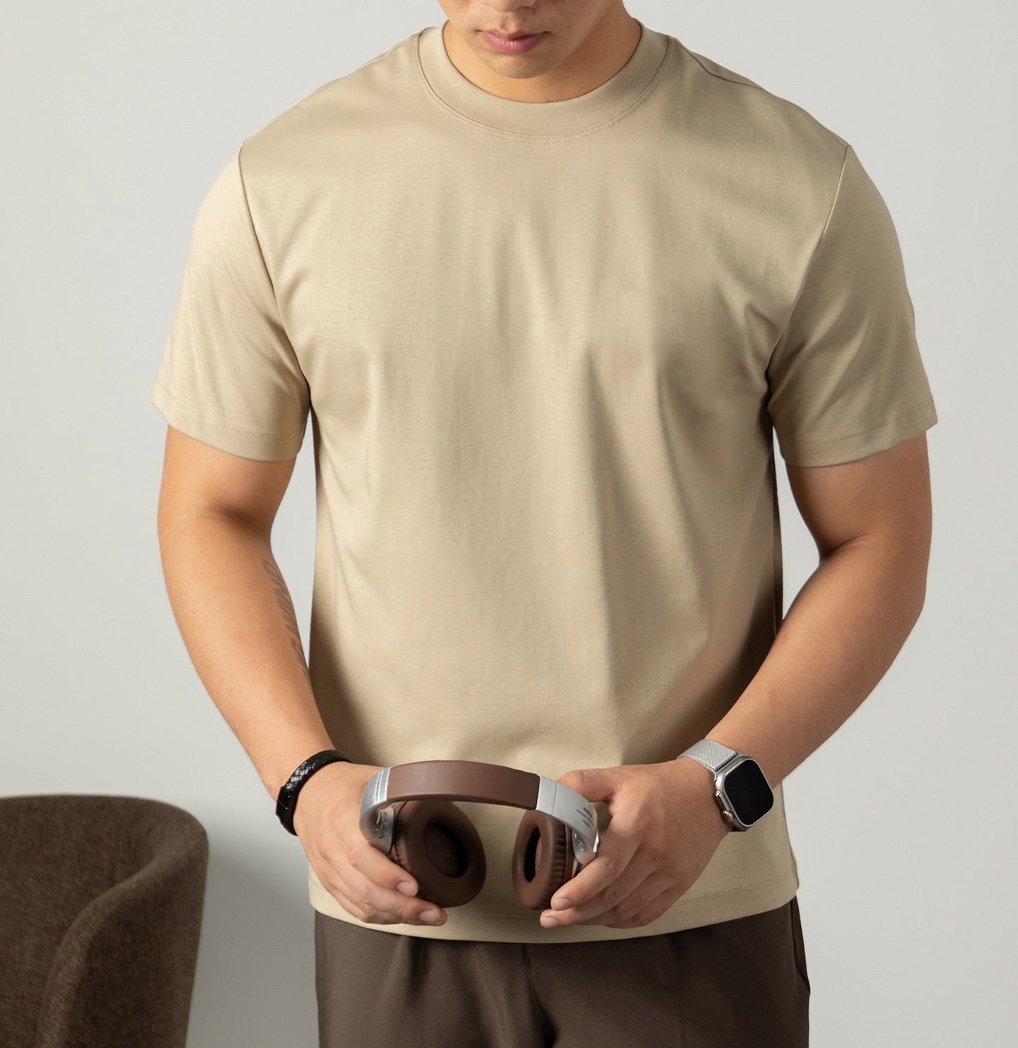 Cold Liquid Ammonia Mercerized Cotton Short-sleeved T-shirt For Men