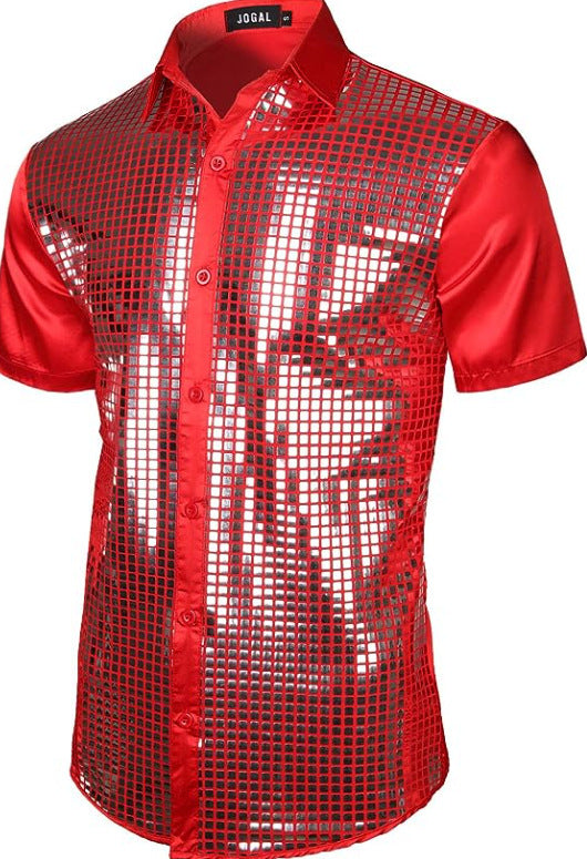 Sequined Button-down Shirt 70 S Disco Party Cosplay Clothing