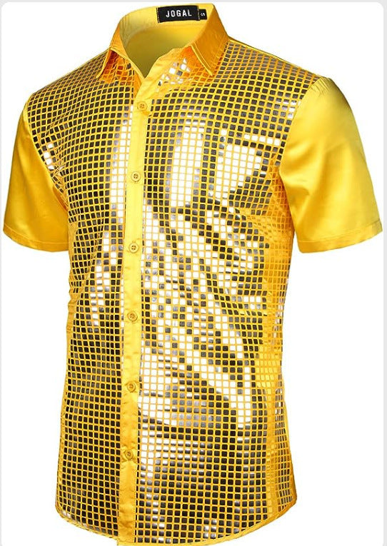 Sequined Button-down Shirt 70 S Disco Party Cosplay Clothing